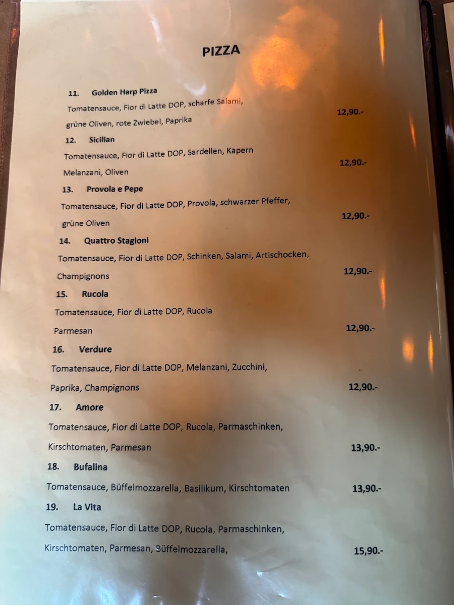 Speisekarte, The Golden Harp Irish Pub Rudolfsheim-Fünfhaus