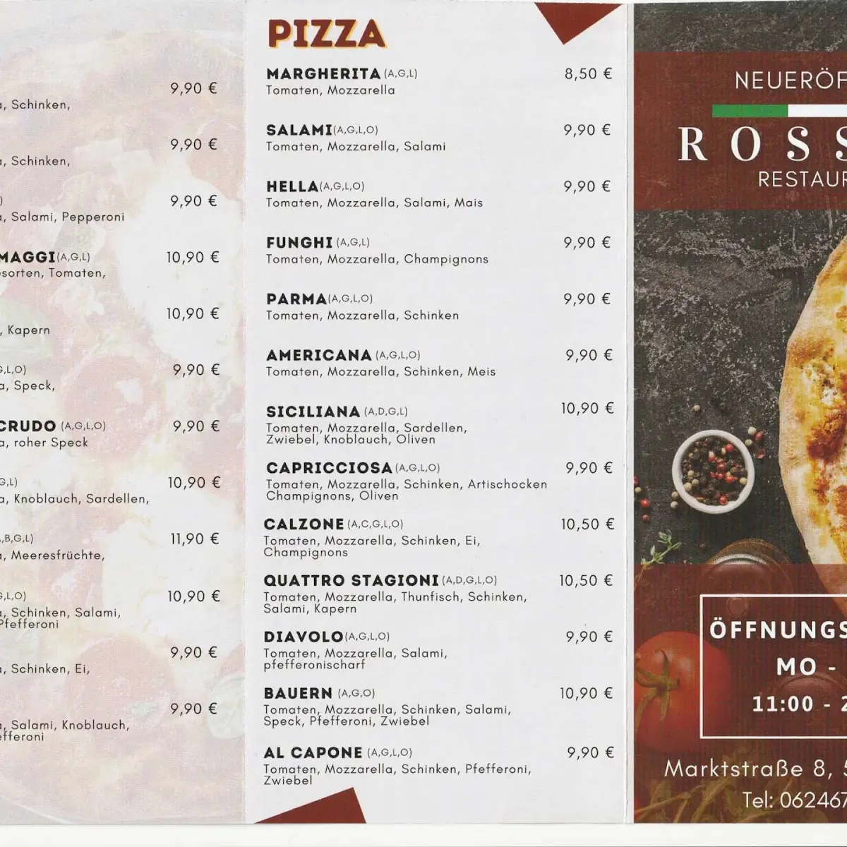 Speisekarte, Rossini Restaurant