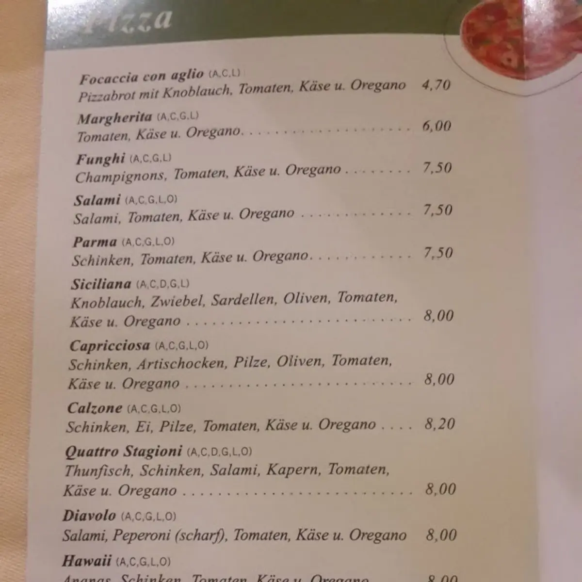 Speisekarte, Rossini Restaurant