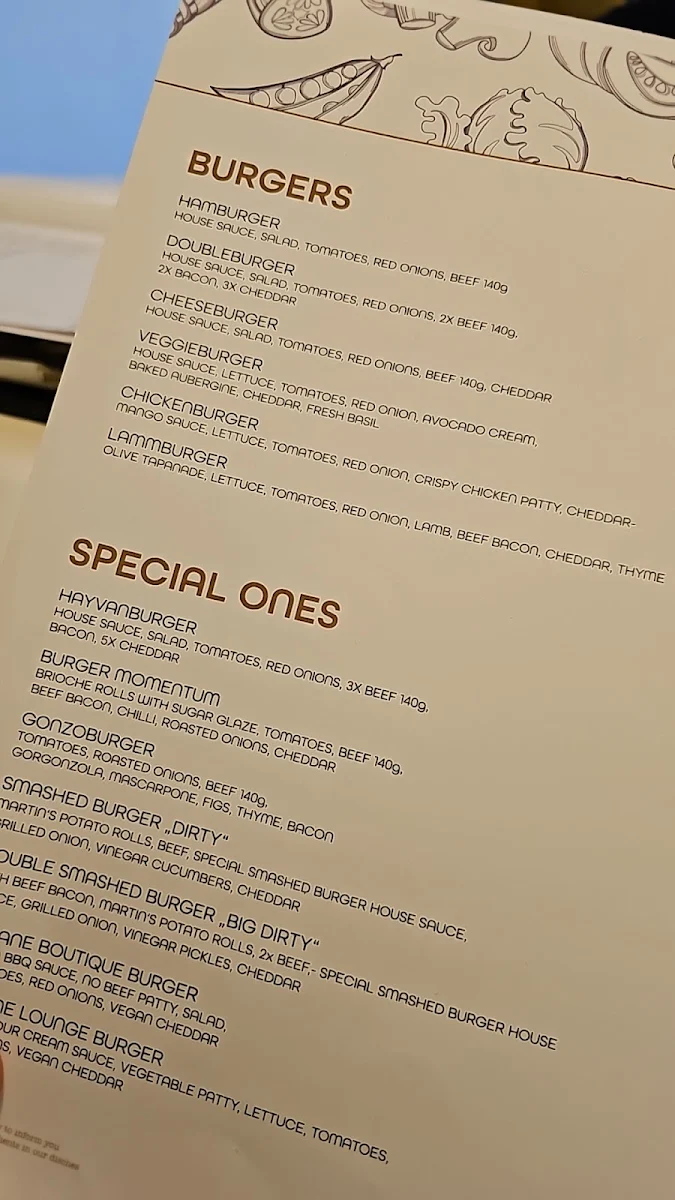 Speisekarte, Burger Lounge