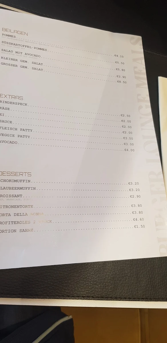 Speisekarte, Burger Lounge