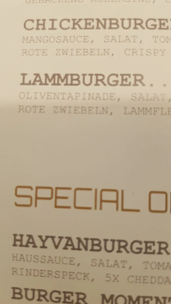 Speisekarte, Burger Lounge