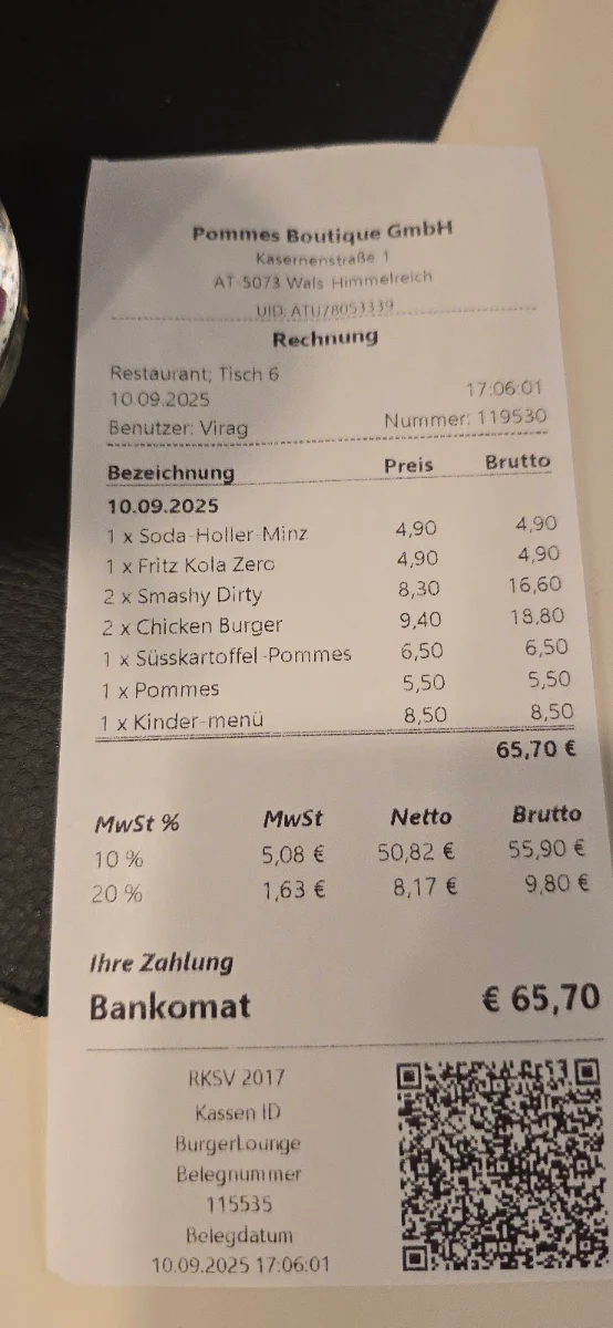 Speisekarte, Burger Lounge