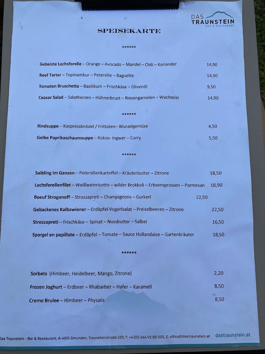 Speisekarte, Wirtshaus am Kampesberg