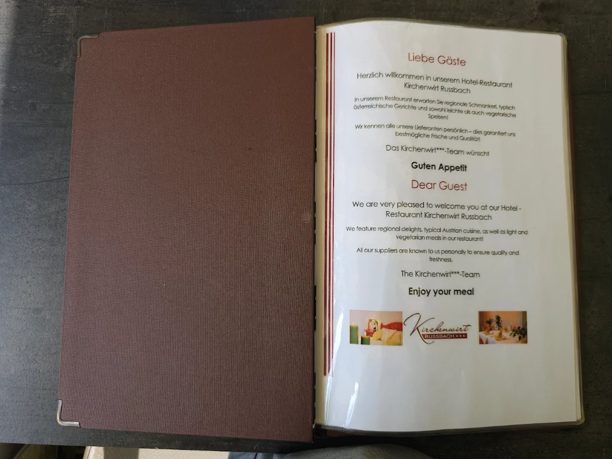 Speisekarte, Hotel-Restaurant Kirchenwirt Russbach Dachstein West Hotel GmbH