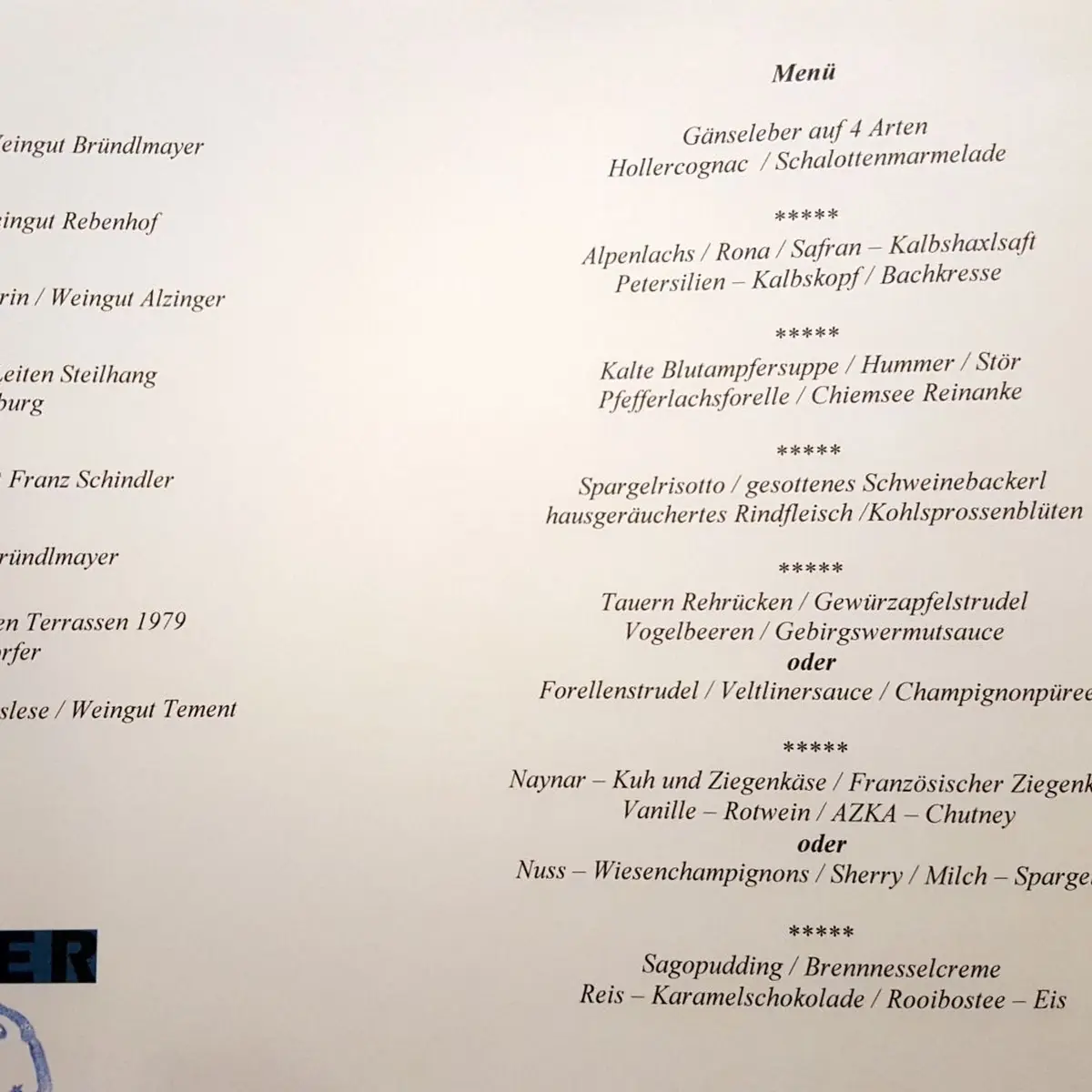 Speisekarte, Restaurant Obauer