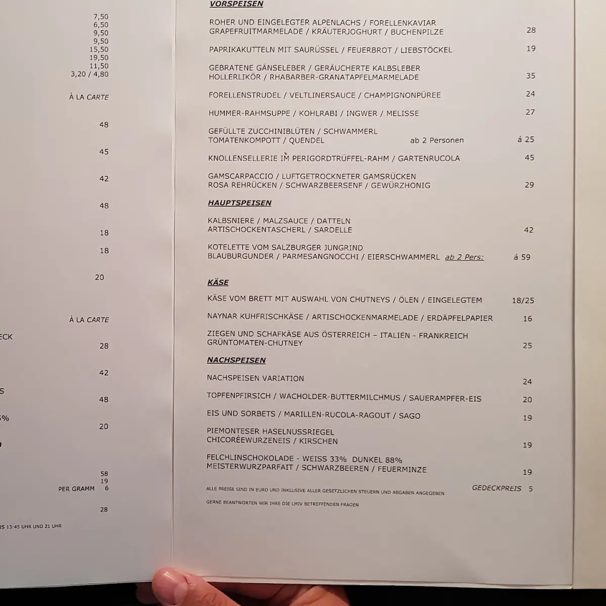 Speisekarte, Restaurant Obauer