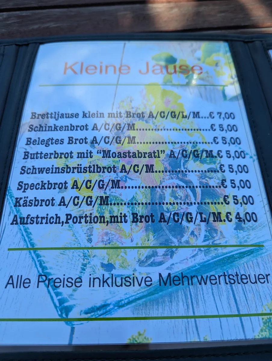 Speisekarte, Buschenschank Trummer