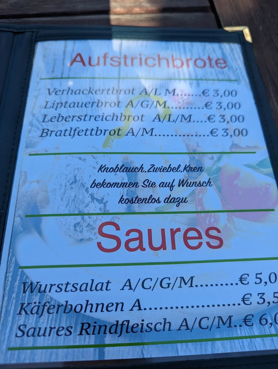Speisekarte, Buschenschank Trummer
