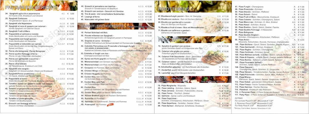 Speisekarte, Pizzeria Amici