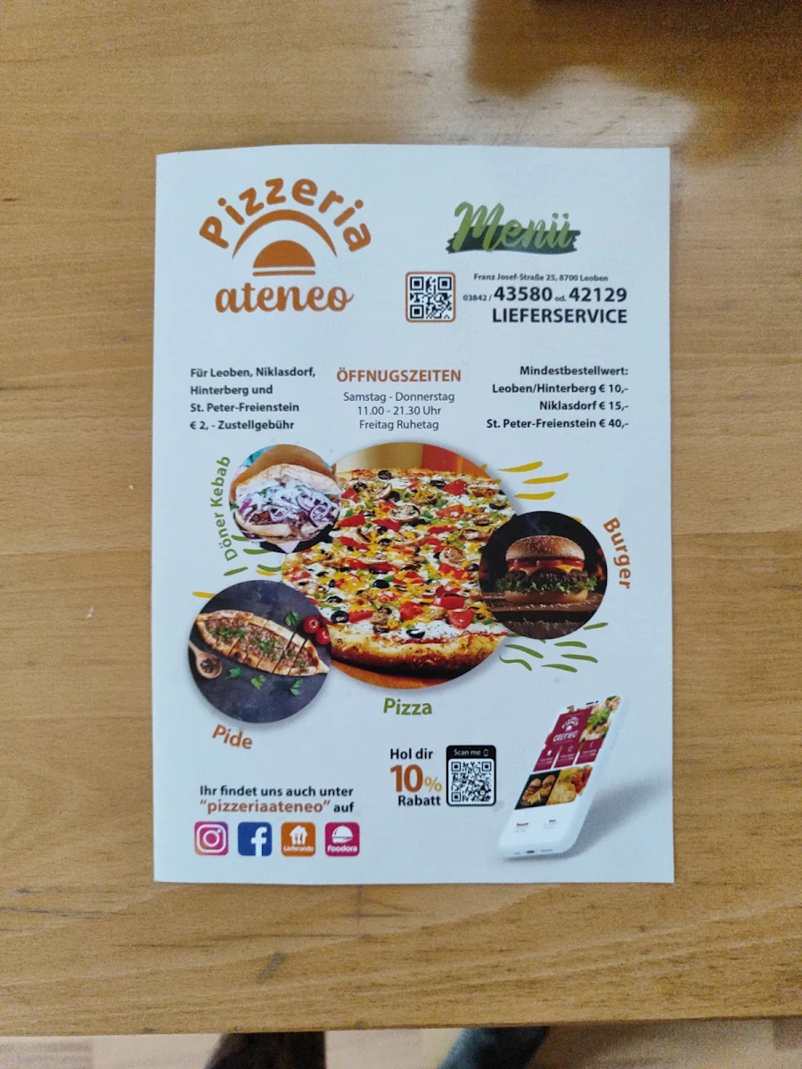 Speisekarte, Pizzeria Ateneo