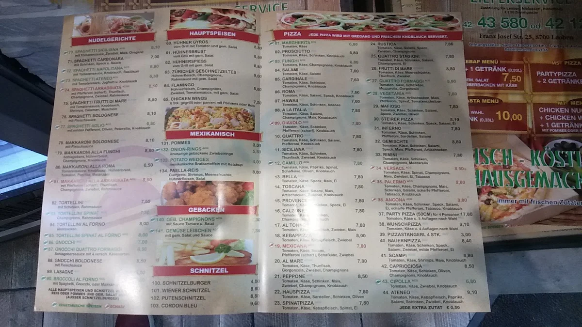 Speisekarte, Pizzeria Ateneo