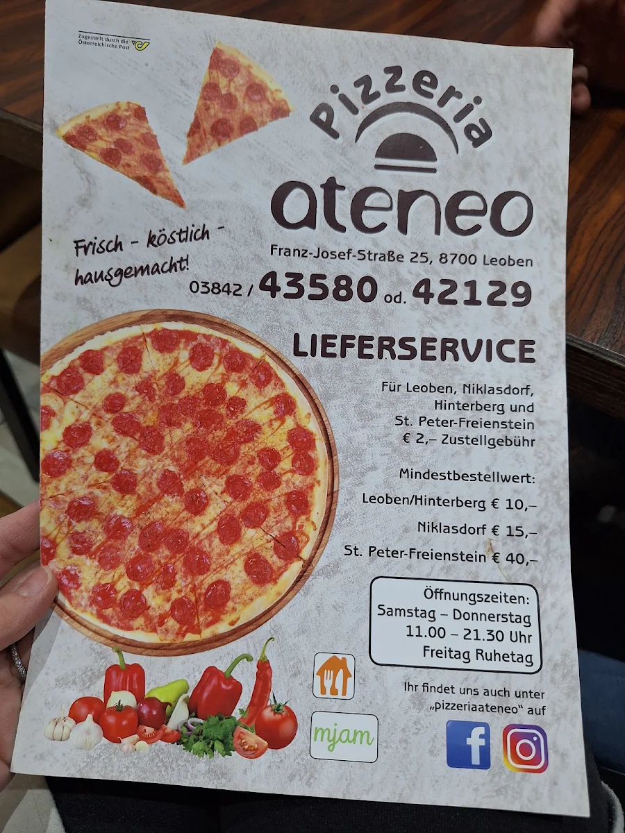 Speisekarte, Pizzeria Ateneo