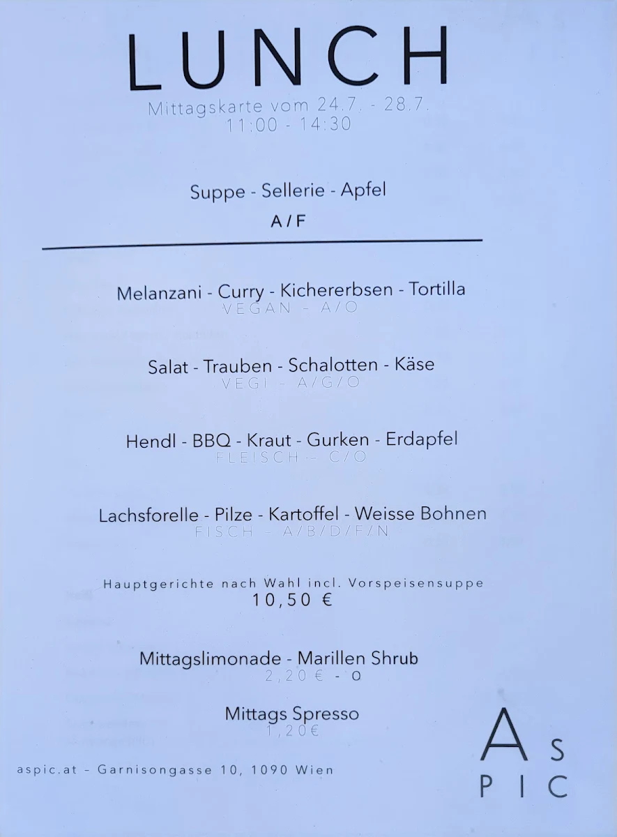 Speisekarte, ASPIC