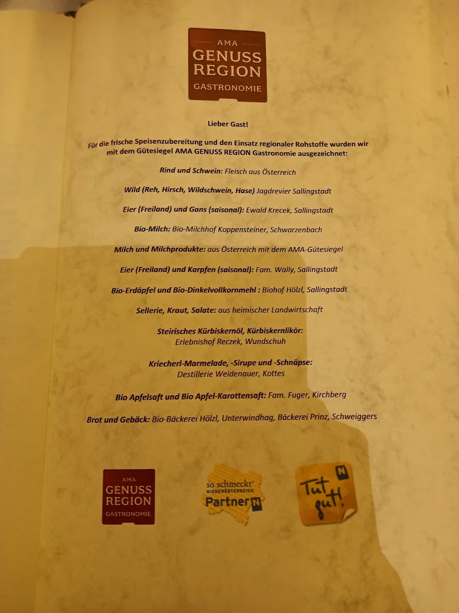 Speisekarte, Dorfwirtshaus Sallingstadt