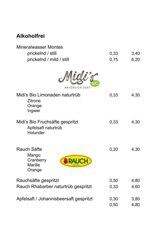 Speisekarte, Cafe Eule