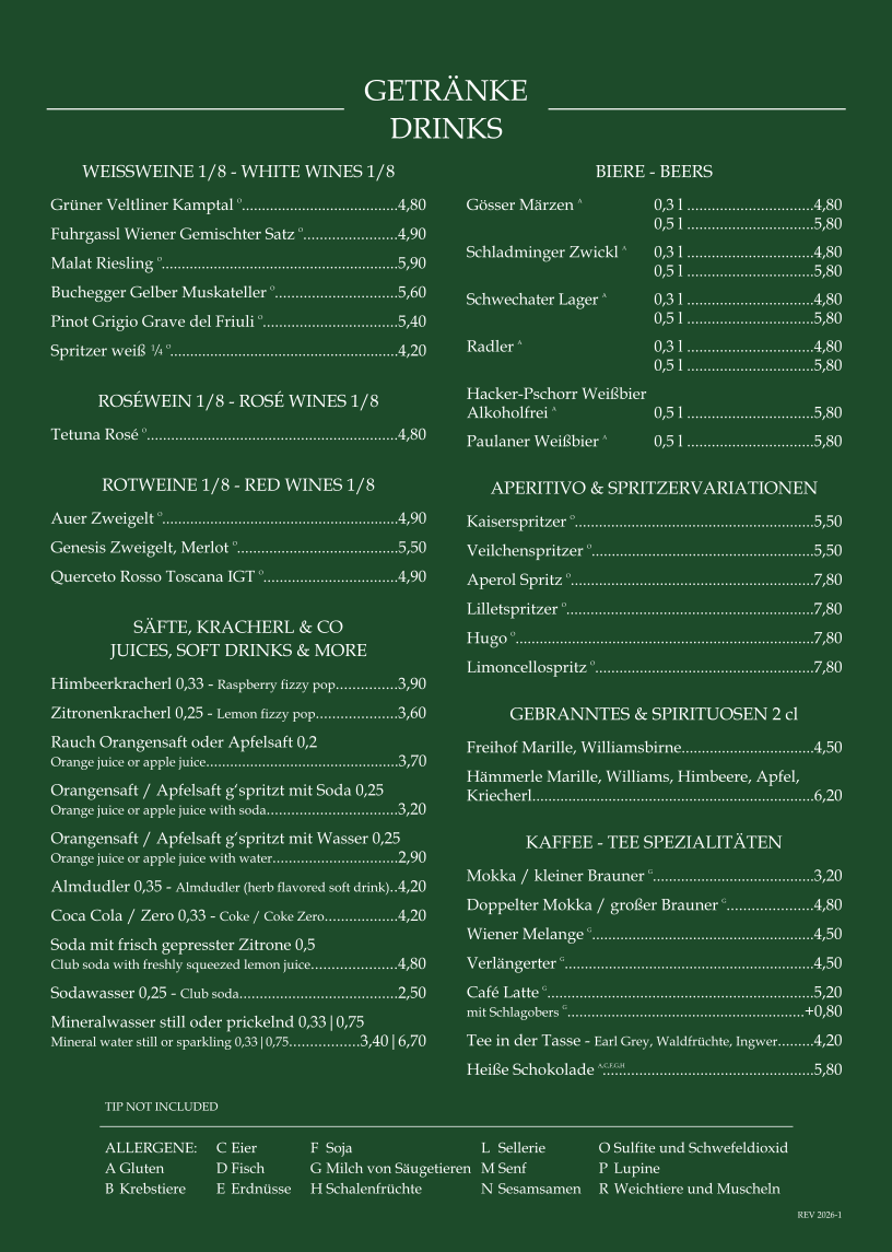 Speisekarte, Gasthaus ZUM KAISER