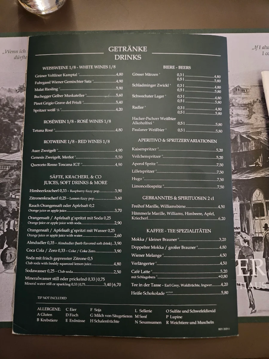 Speisekarte, Gasthaus ZUM KAISER