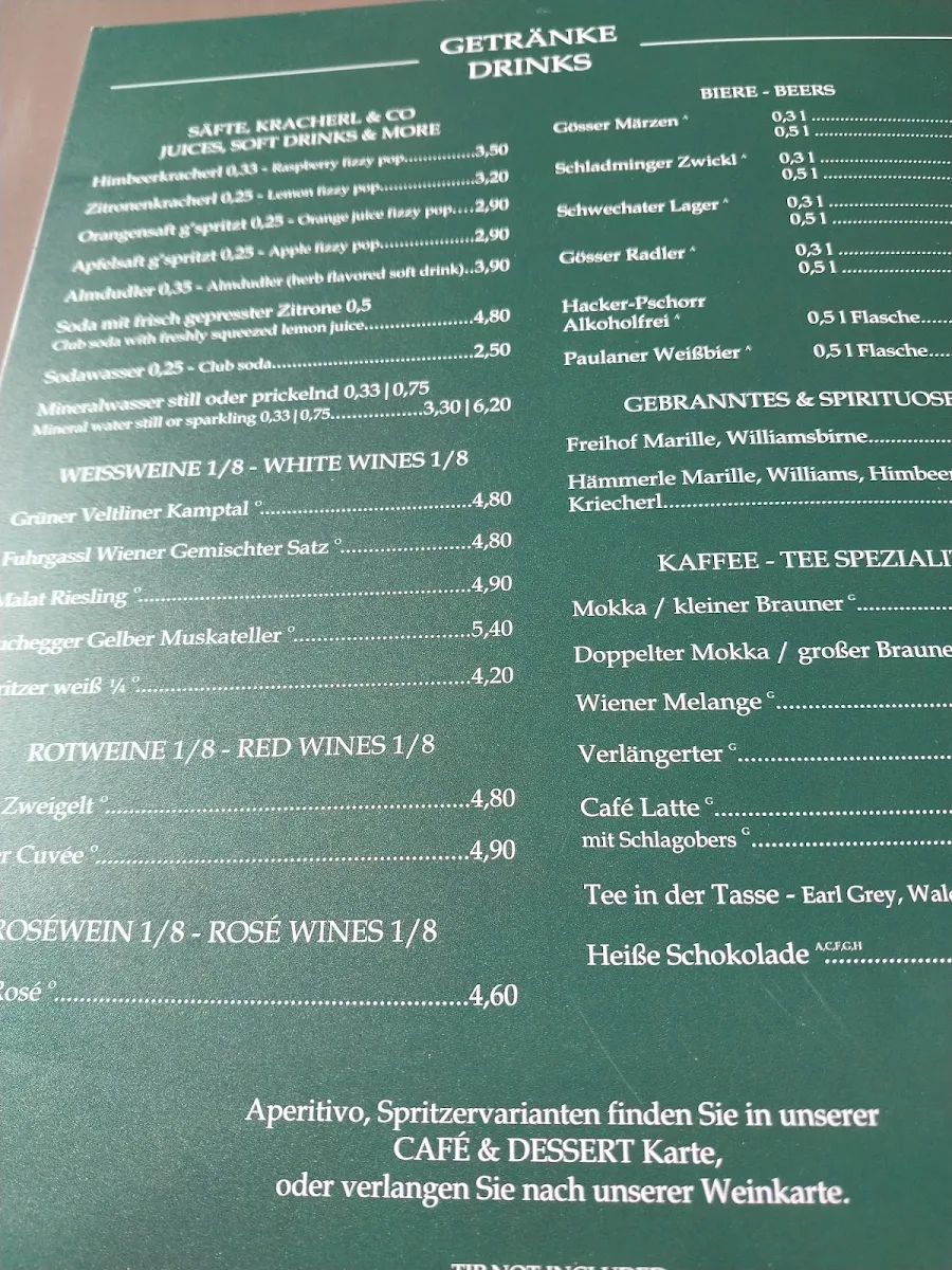 Speisekarte, Gasthaus ZUM KAISER