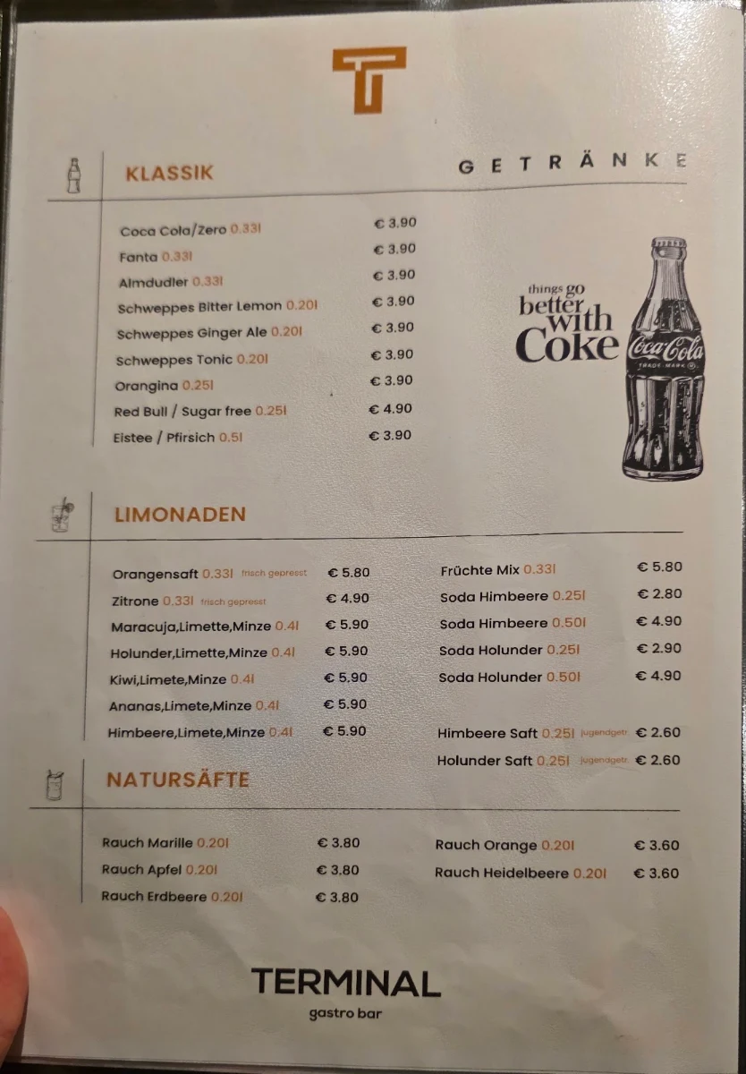 Speisekarte, Terminal Wien