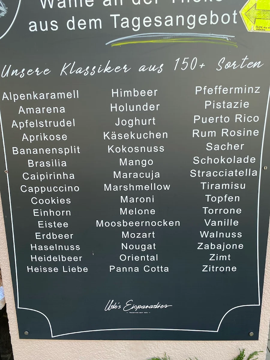 Speisekarte, Udos Eisparadies Kufstein