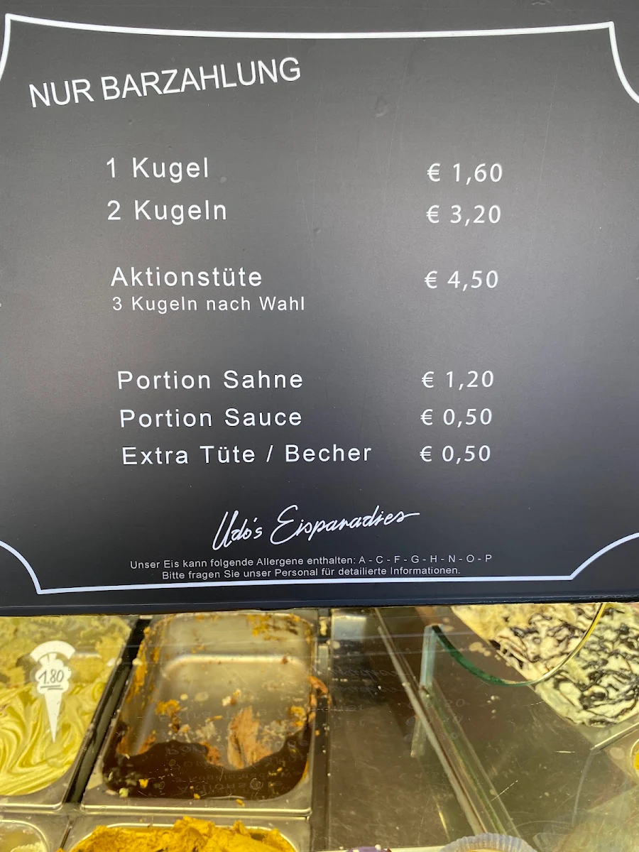 Speisekarte, Udos Eisparadies Kufstein