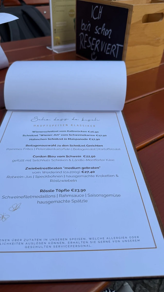 Speisekarte, Gasthaus Rössle - Nenzing, Österreich