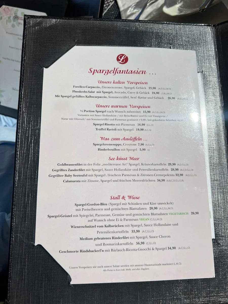 Speisekarte, Restaurant Maria Loretto