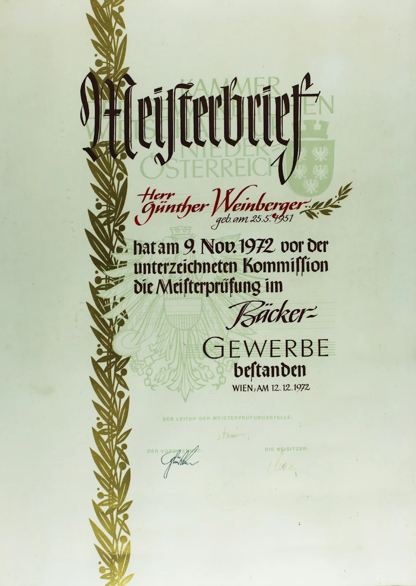 Speisekarte, Bäckerei Konditorei WEINBERGER, Stauwerkstraße 85, Ybbs