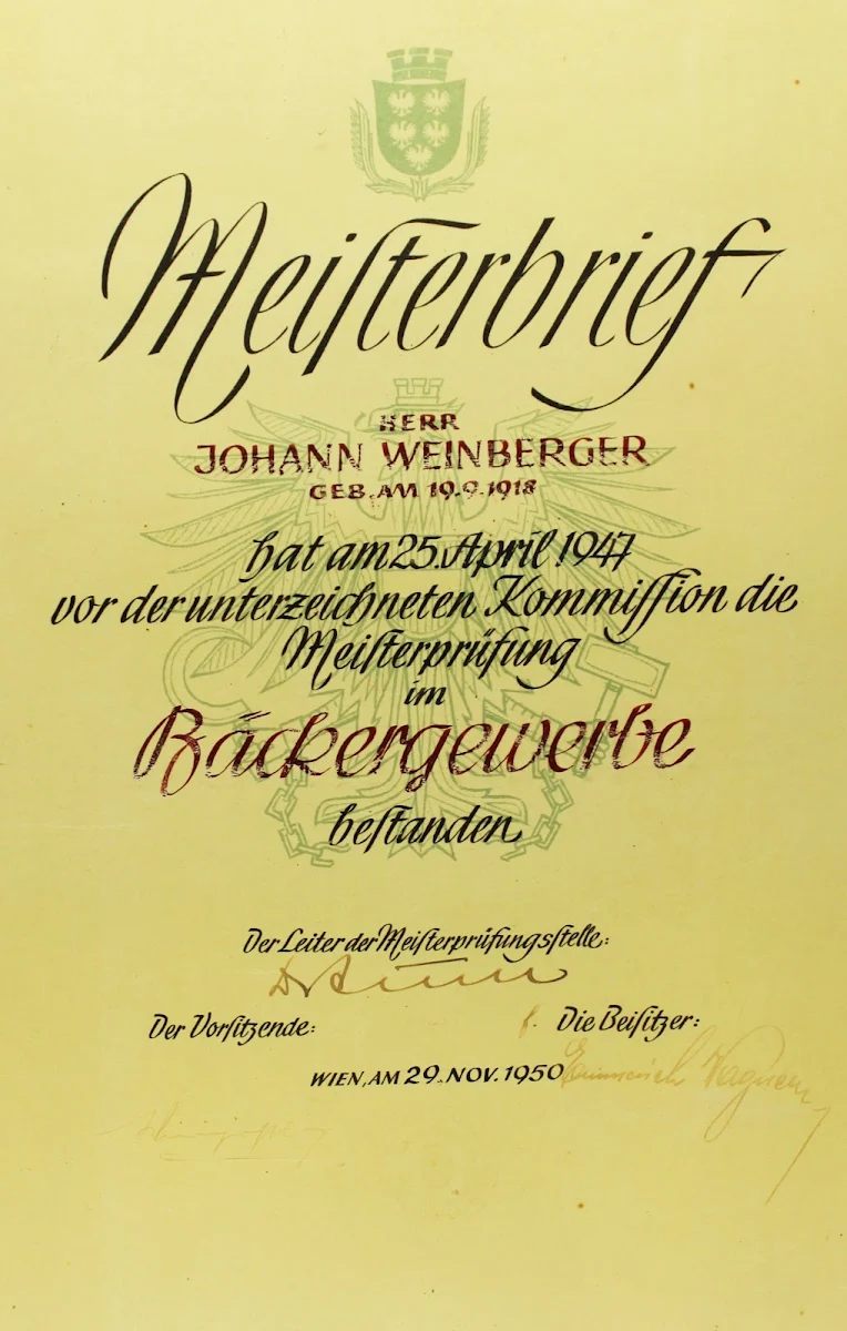 Speisekarte, Bäckerei Konditorei WEINBERGER, Stauwerkstraße 85, Ybbs