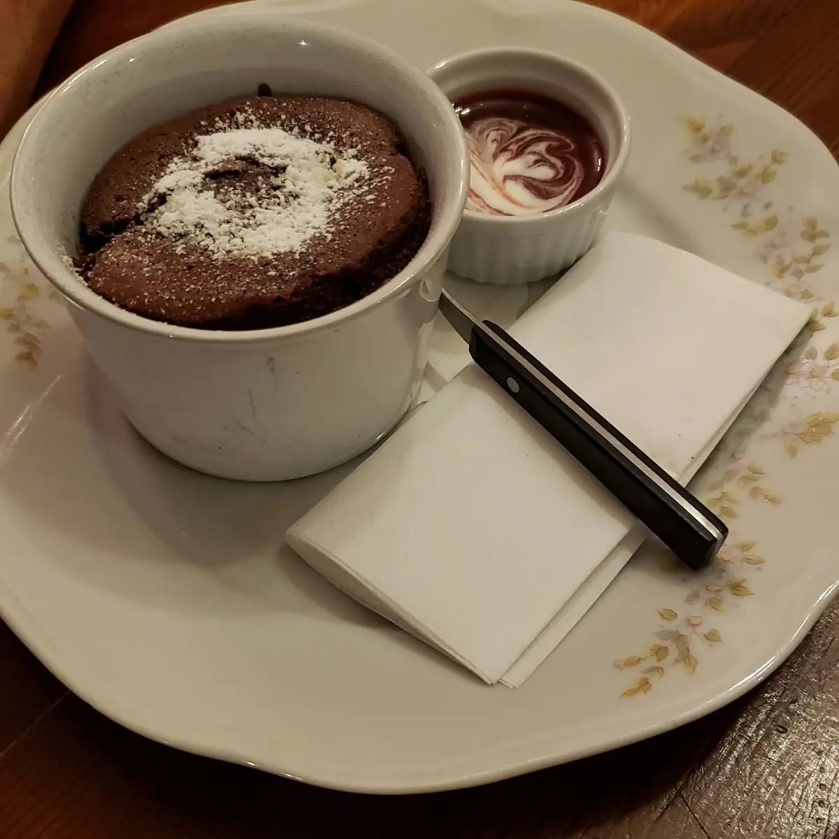 Warm Chocolate Cake with Strawberry Sauce
