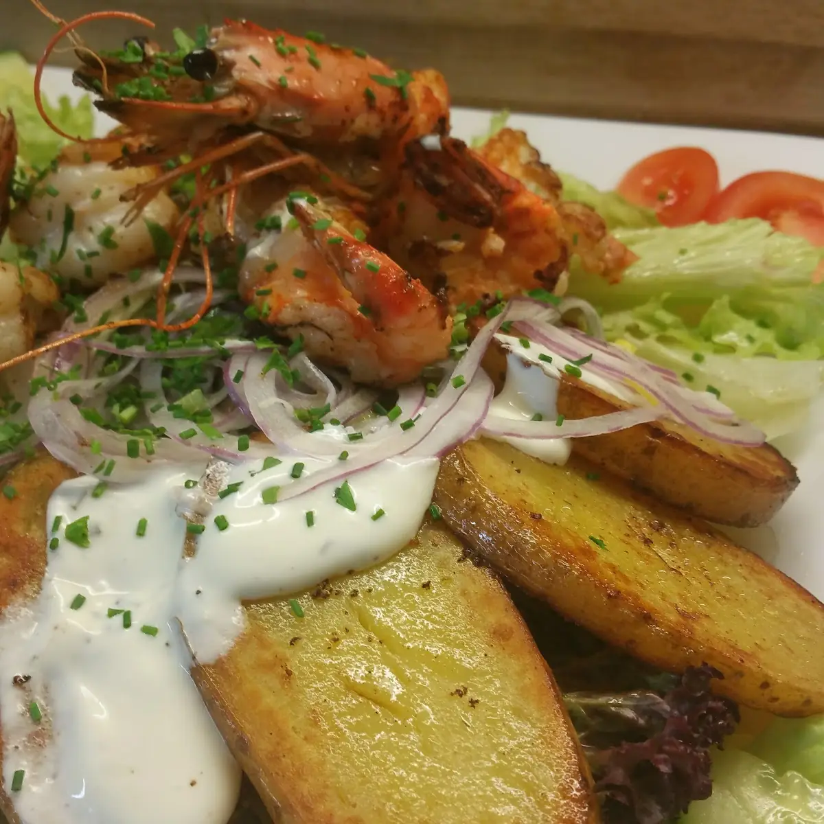 Garnelen Auf Blattsalat