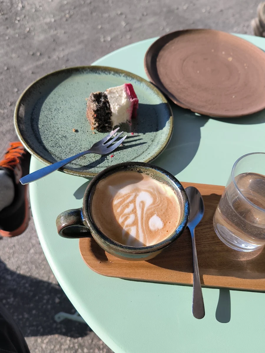 Vegan Pistachio Cake & Cappuccino Coffee