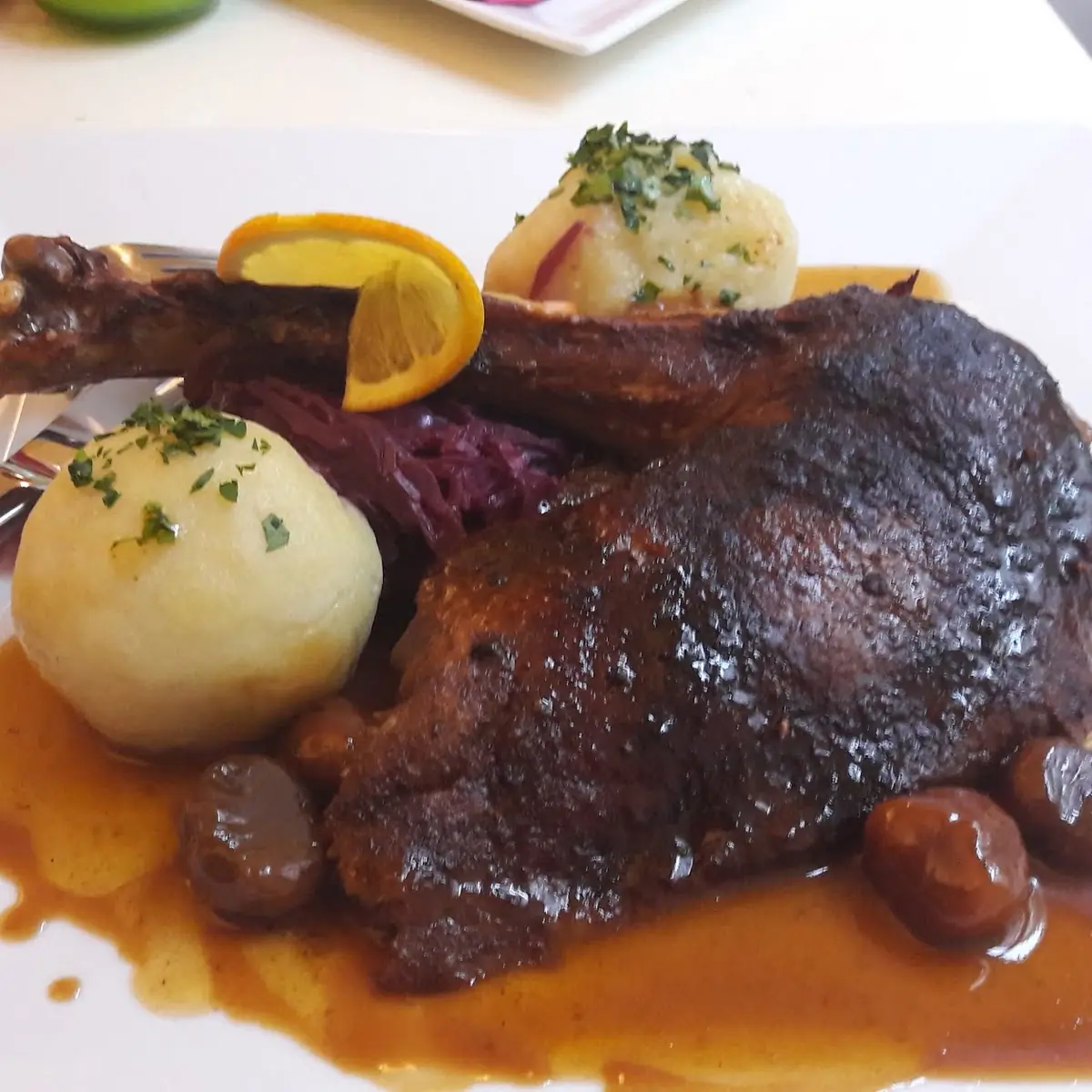 Duck Breast with Dumpling and Red Cabbage