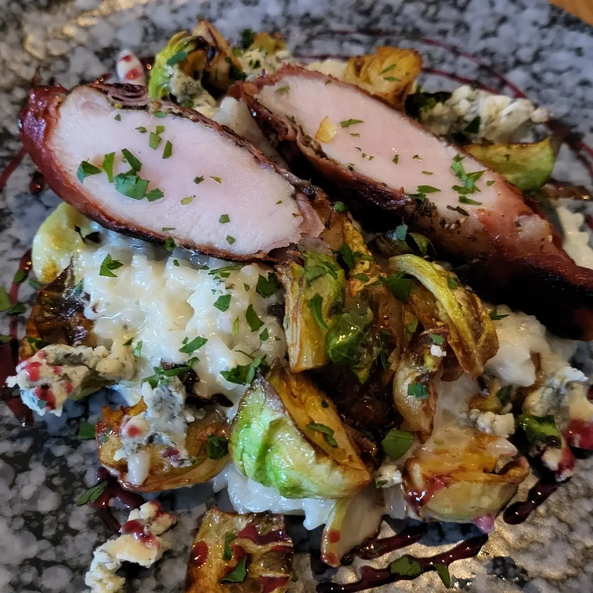 Saddle of Rabbit on Brussel Sprout Risotto