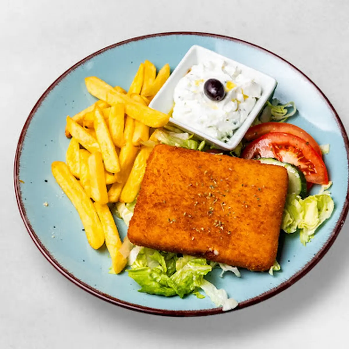 Menü Saganaki-frittierter Panierter Schafskäse, Gyros Hellas