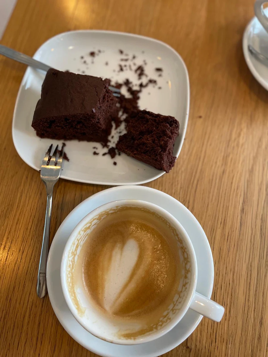 Chocolate Cake and Caramel Latte with Oat Milk