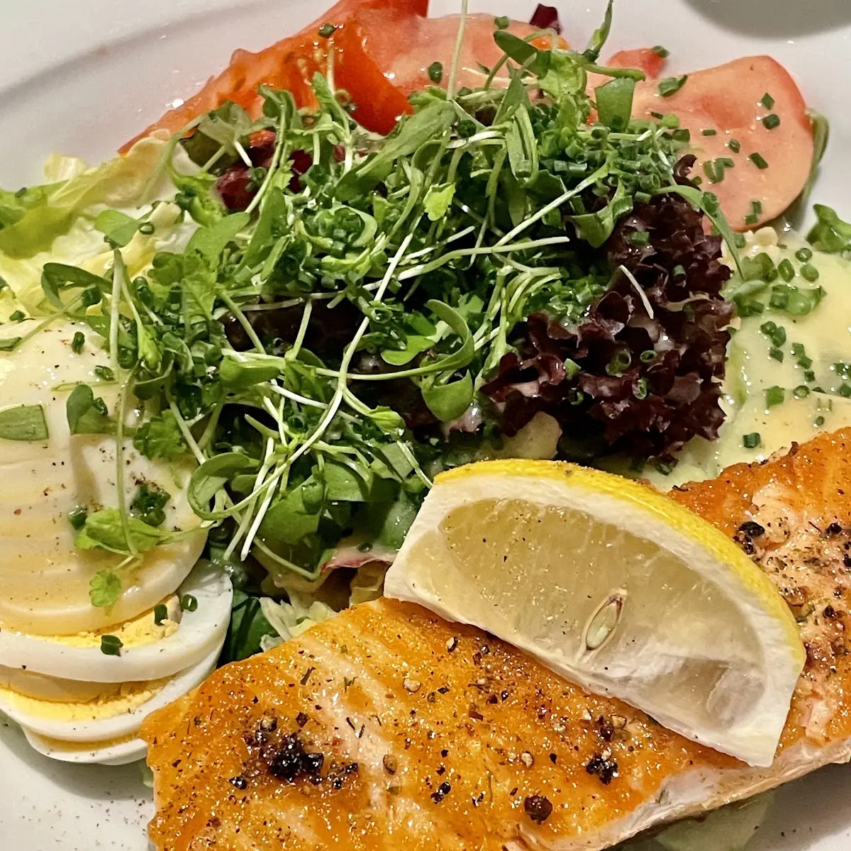 Gebratenes Lachssteak Mit Salat