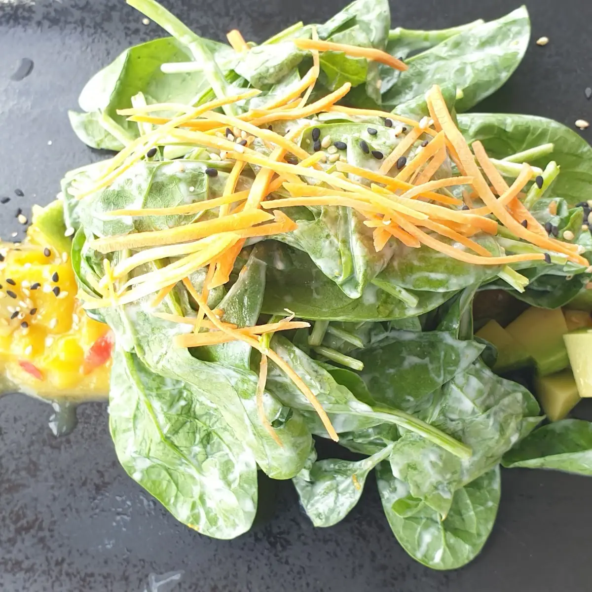 Avocado-mango-salat Babyspinat Orange Karotte