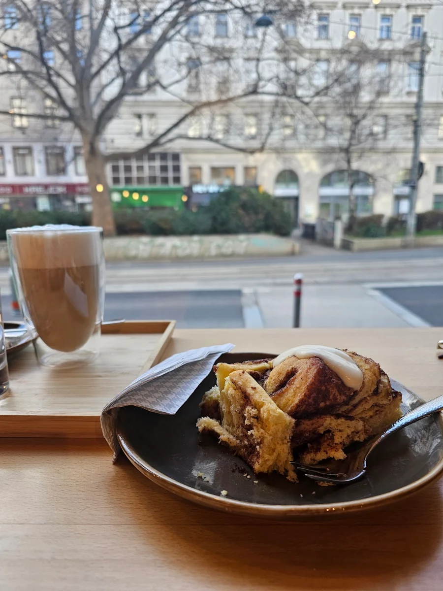 Cinnamon Roll and Oat Latte