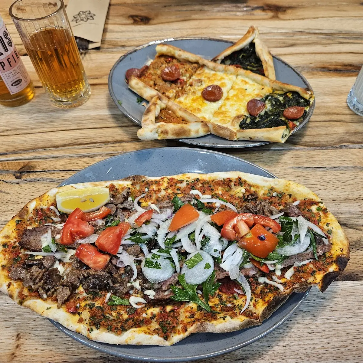 Mix Pide Top and Lahmacun with Ground Meat and Adana Bottom