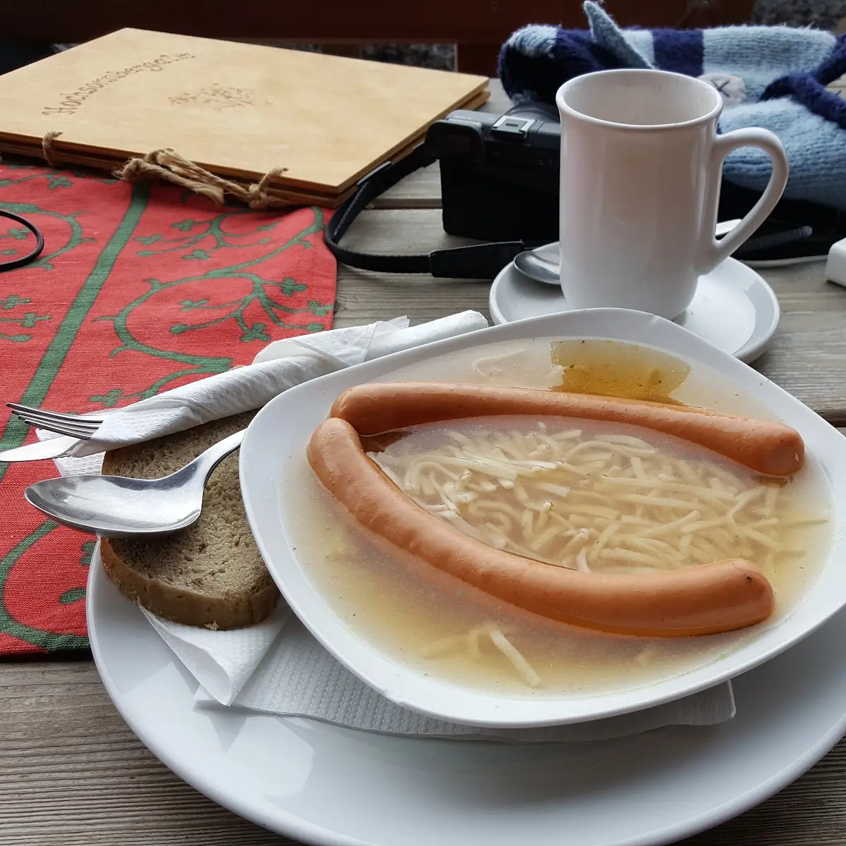 Noodle Soup with Wurst and Bread