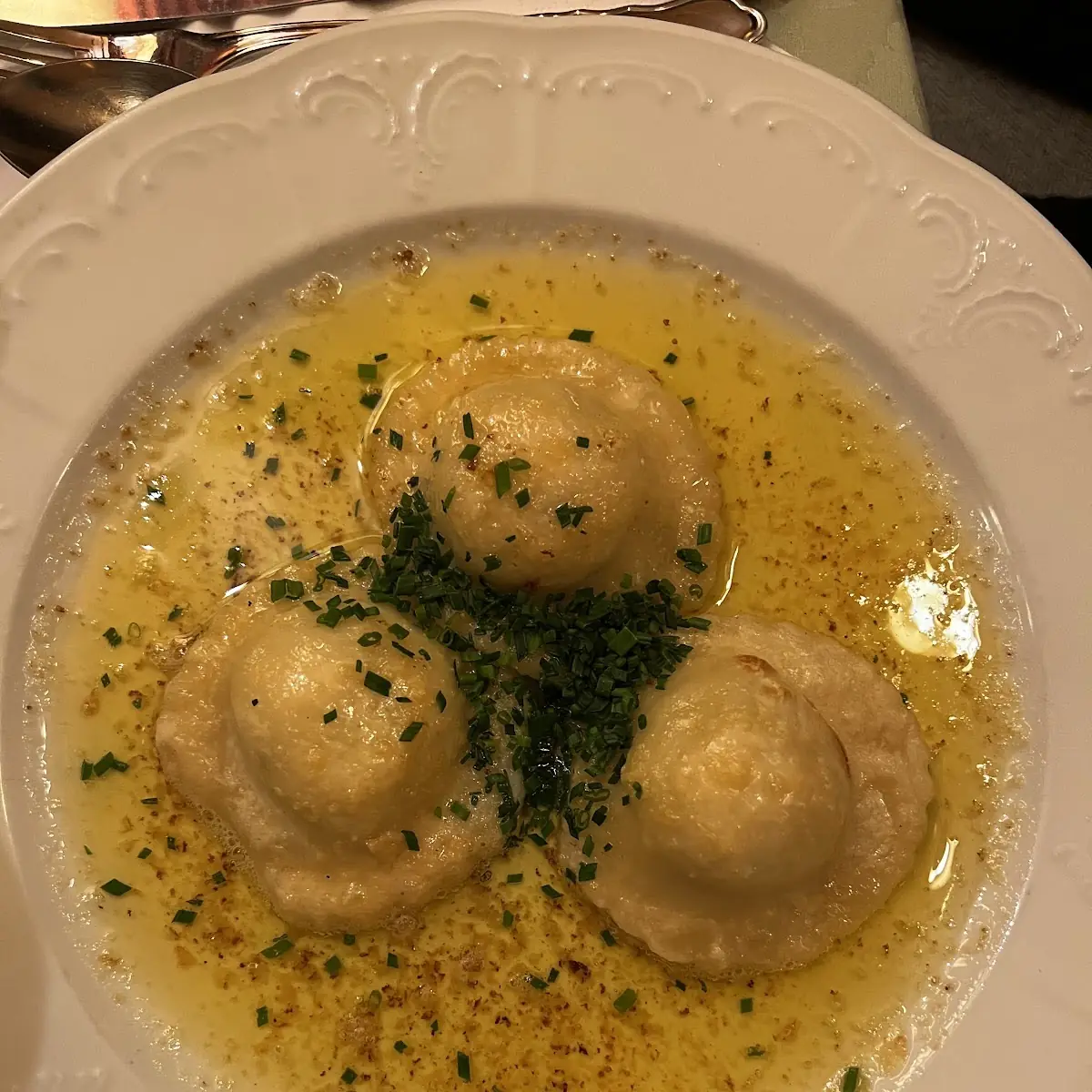 Beef Broth with Liver Dumplings Semolina Dumpling or Sliced Pancakes, Restaurant Stöger