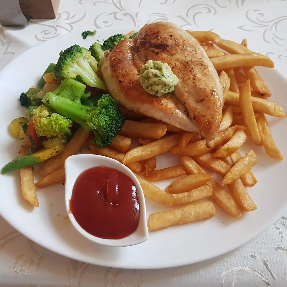 Hühnerfilet Mit Grillgemüse Und Pommes