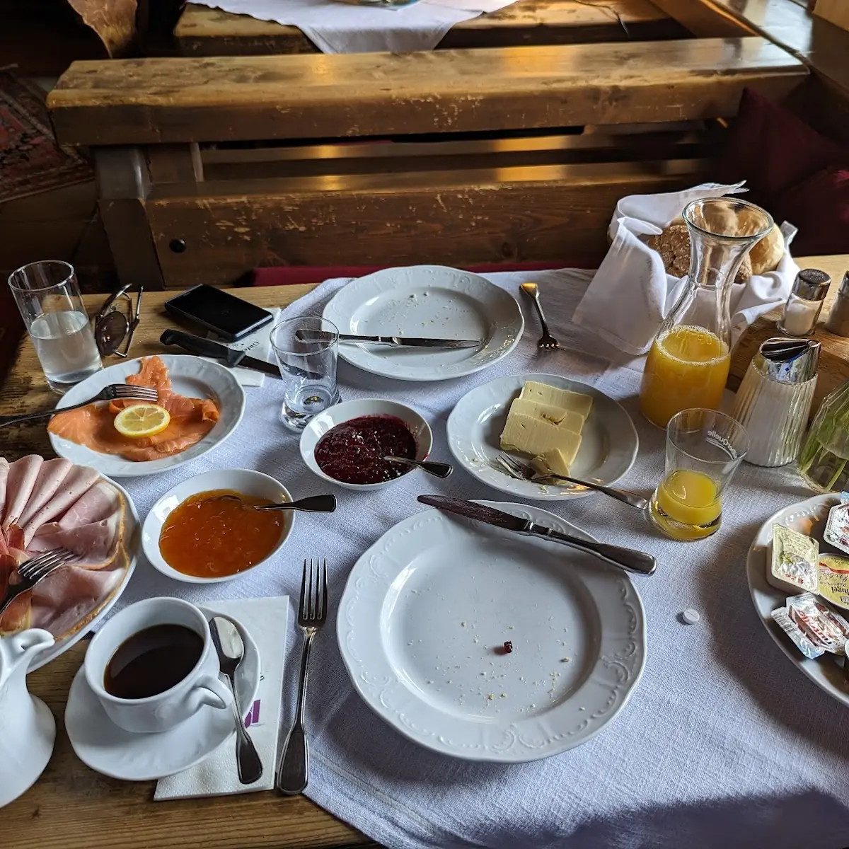 Frühstück Semmeln Butter Fleisch Käse Und Süße Sandwichfüllung