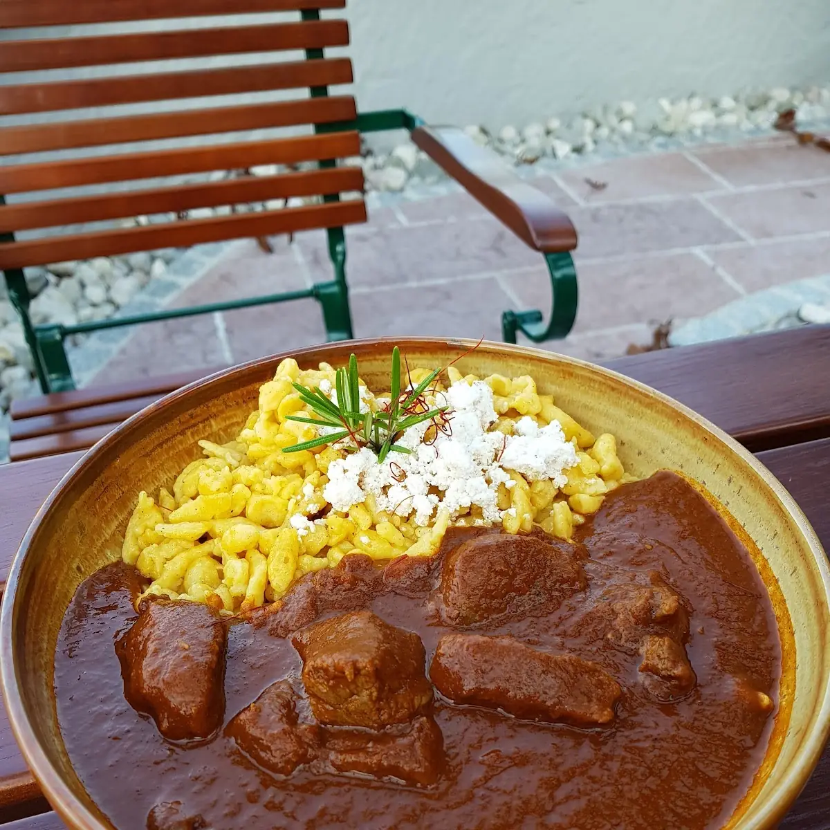 Goulash of Chamois with Nut-Pasta