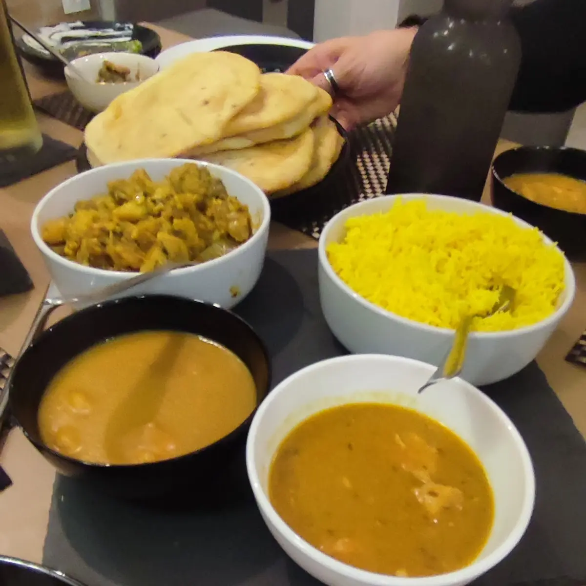 Chickencurry Safranreis Gebackenes Gemüse