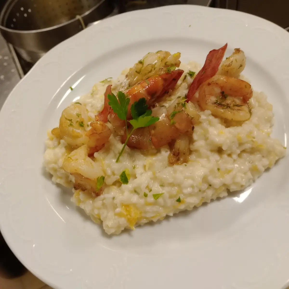 Orangenrisotto Mit Gegrillten Riesengarnelen