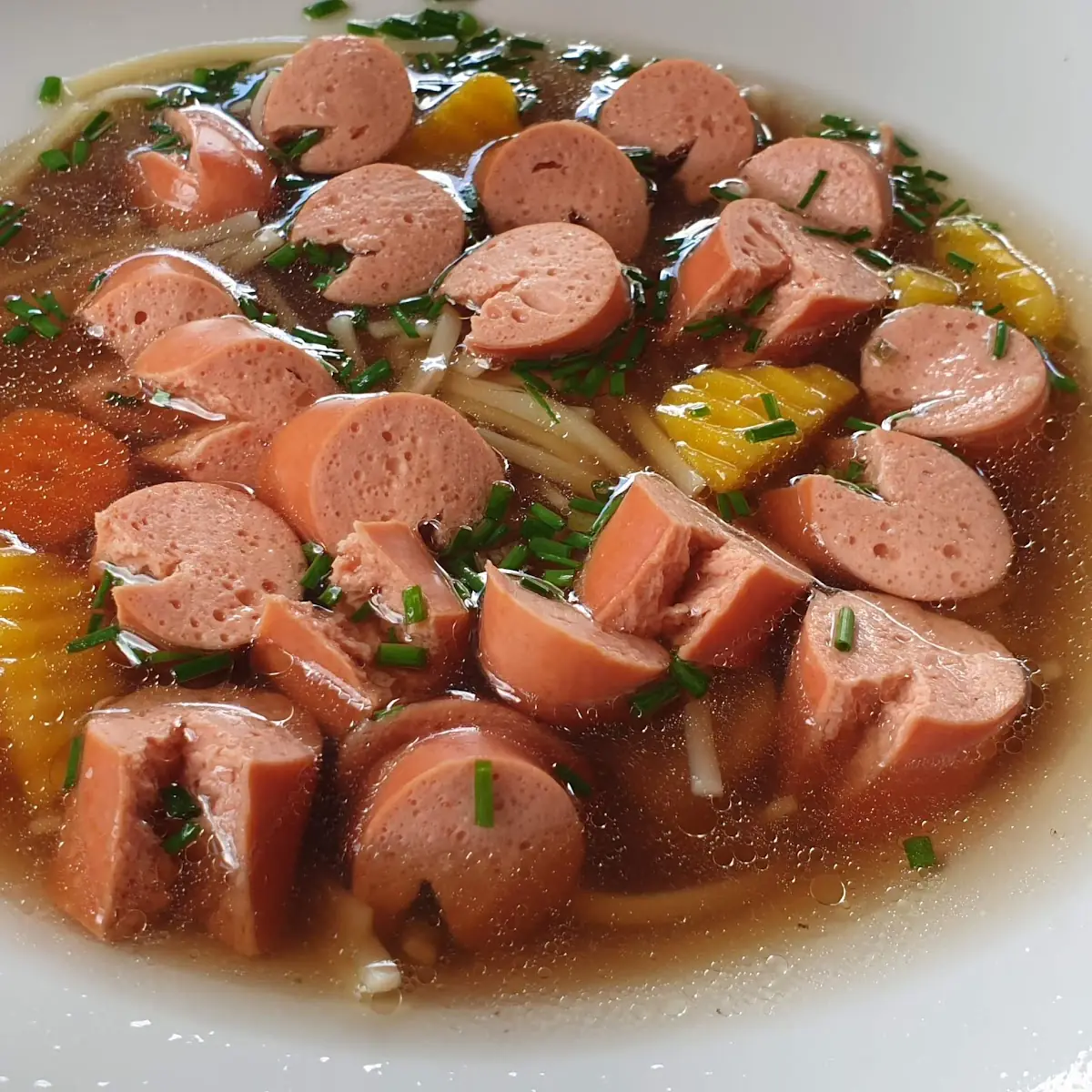 Rindssuppe Mit Nudeln & Frankfurter Würstel