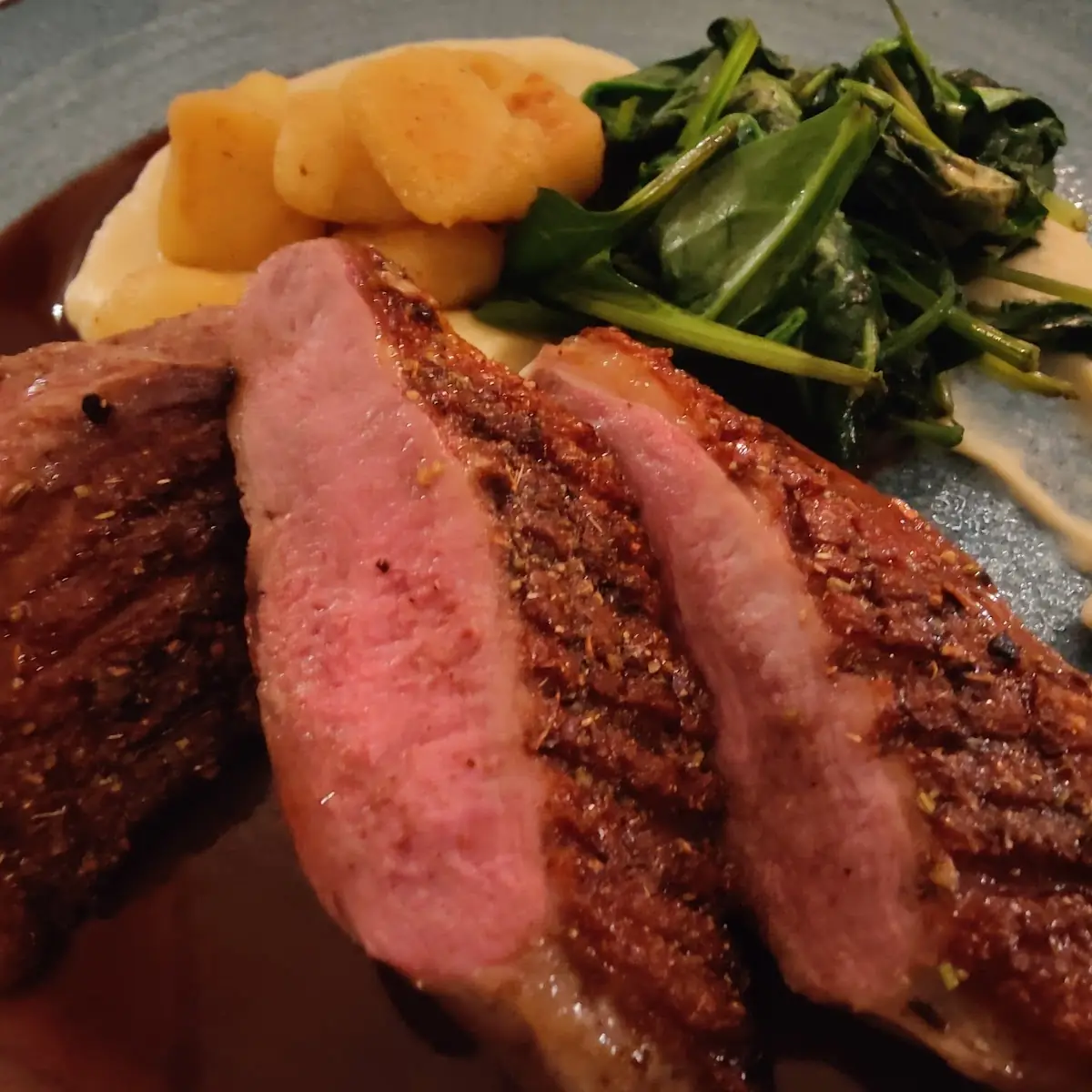 Duck Breast with Puree and Spinach